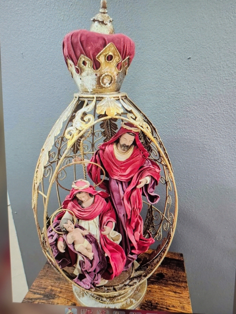Handcrafted Red & Gold Nativity Dome Home Accent